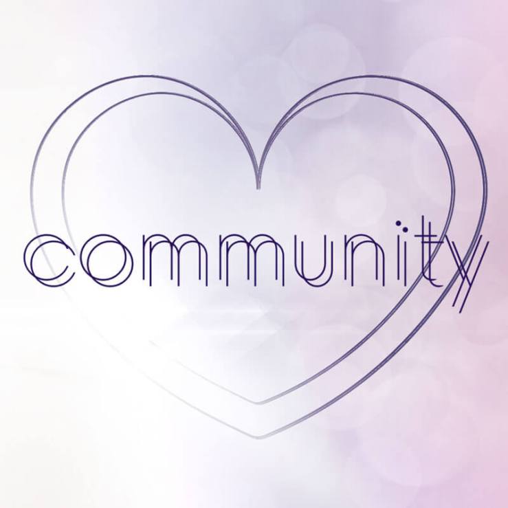 community over a double lined purple heart